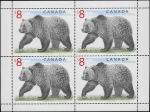 Canada Scott #1694 XF/MNH 2003 $8.00 Huge Grizzly Bear Full Pane - P.O. Fresh!