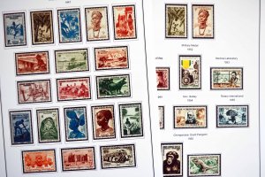 COLOR PRINTED FRENCH WEST AFRICA 1943-1959 STAMP ALBUM PAGES (15 illustr. pages)