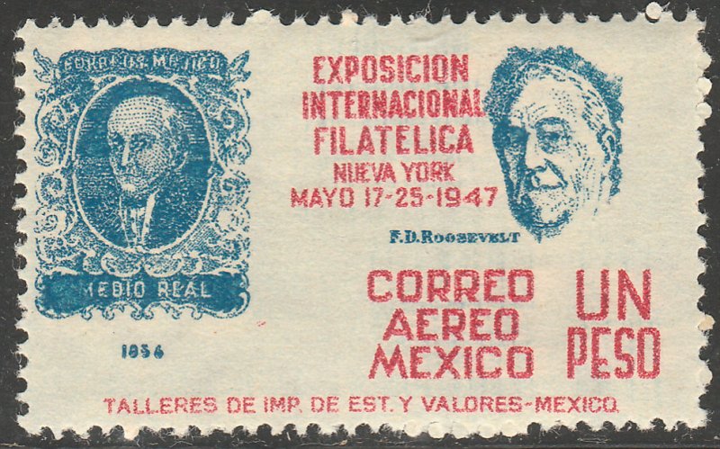 MEXICO C169, $1P Cent Int Philatelic Exhib FDR & Mexico #1 MINT, NH. VF