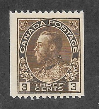 Canada Scott #134 Mint 3c King George V Horizontal Perf 12 Coil  2018 CV $12.50