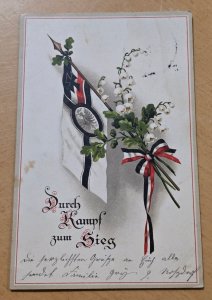 WWI Imperial German Soldiers Feldpost Military Postcard Patriotic Flag 1915