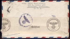 USA 1940 24c Harrison Prexie Transatlantic WHW Germany Cover 86053