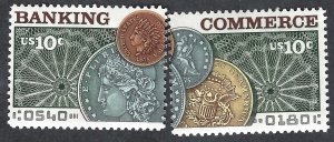 United States #1577-78 10¢ Banking & Commerce (1975). 2 singles. MNH
