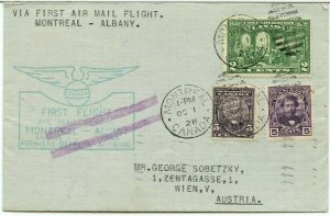 JUSQU'A McQueen P.79-3 Airmail 1928 Montreal to AUSTRIA Canada