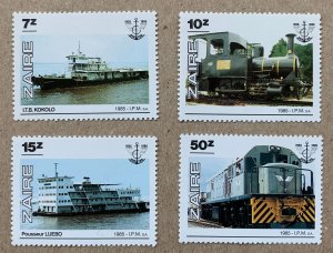 Zaire 1985 Trains and Ships, MNH. Scott 1216-1219, CV $3.25