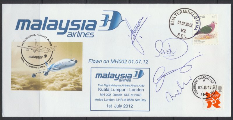 Aviation – Malaysia Airlines Inaugural A380 Kuala Lumpur - London  FFC  2012