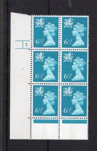 61/2p WALES REGIONAL UNMOUNTED MINT CYLINDER 1 p20 BLOCK Cat £55