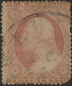 US Scott #25 Used Fine 3 Cent 1857 Rose George Washington Stamp CV 190.00