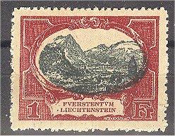 LIECHTENSTEIN, 1 FRANC VIEW OF VADUZ 1921, LH STAMP