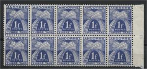 FRENCH ANDORRA, DUE STAMP BLOCK OF 10 NH	