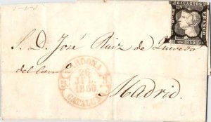 Spain 6c Queen Isabella II imperforate 1850 Cardona, Cataluna Folded Letter t...