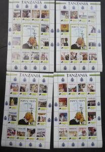 EDW1949SELL : TANZANIA 1990 Sc #825-34 Pope John Paul Cplt set of 10 Sheetlets