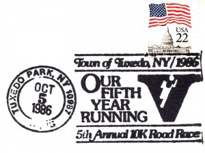 US SPECIAL EVENT COVER PICTORIAL CANCEL 5th ANNUAL RACE TOWN OF TUXEDO NY 1986