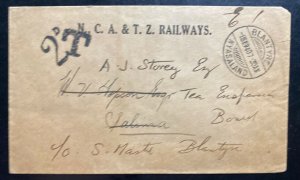 1940 Blantyre Nyasaland NCA&TZ Railways Official Cover Locally Used Postage Due