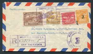 1938 Registered El Salvador to Los Angeles, California USA - Nice Markings!