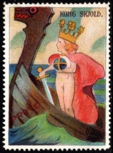 Vintage Denmark Poster Stamp 1st Danish King Skjöldr (Marked Prove=Specimen)
