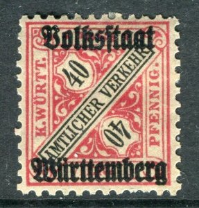 WURTTEMBERG;  1919 Official VOLKSSTAAT Optd. mint hinged 40pf. SP-245347