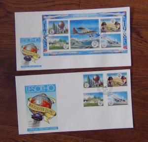 Lesotho 1983 Manned Flight set Miniature Sheet on First Day Cover (2 Covers) 