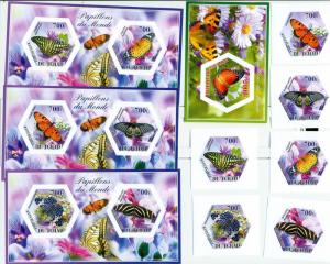 TCHAD CHAD 10 SHEETS COLLECTION IMPERF BUTTERFLIES INSECTS