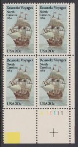 2093 Roanoke Voyages Plate Block MNH