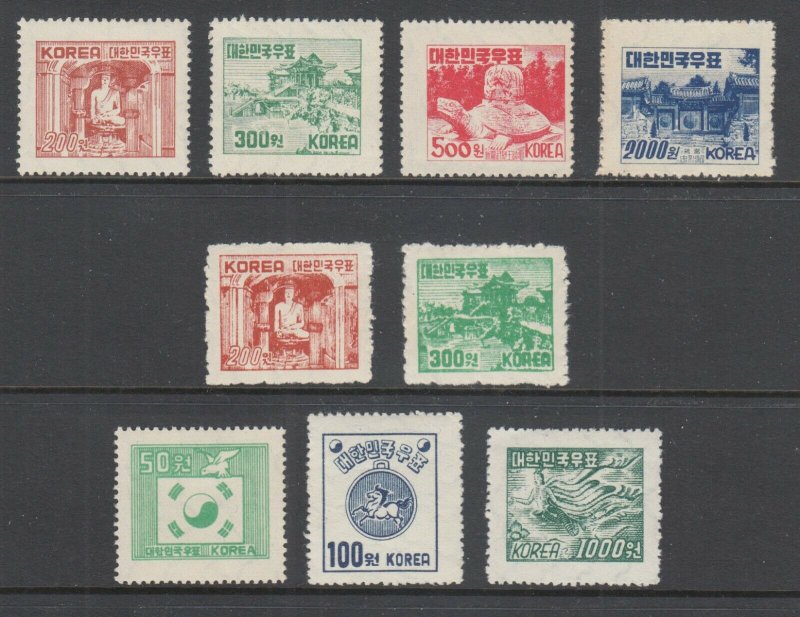 Korea Sc 183-186B, 187D-189 MLH. 1952-53 issues, 2 complete sets, VLH