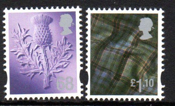 Great Britain Scotland Sc 38-9 2010 68p thistle  £1.10 tartan stamp set mint NH