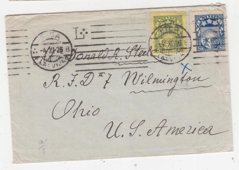 LATVIA, 1926 cover, 6s., 20s., Riga to Ohio, USA.