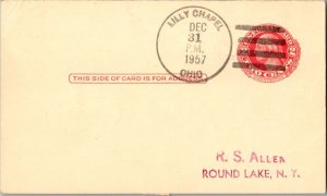 United States Ohio Lilly Chapel 1957 4f-bar  1873-1957  Postal Card Philatelic.
