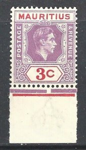 MAURITIUS 1943 3c reddish lilac and red hinged - 78545