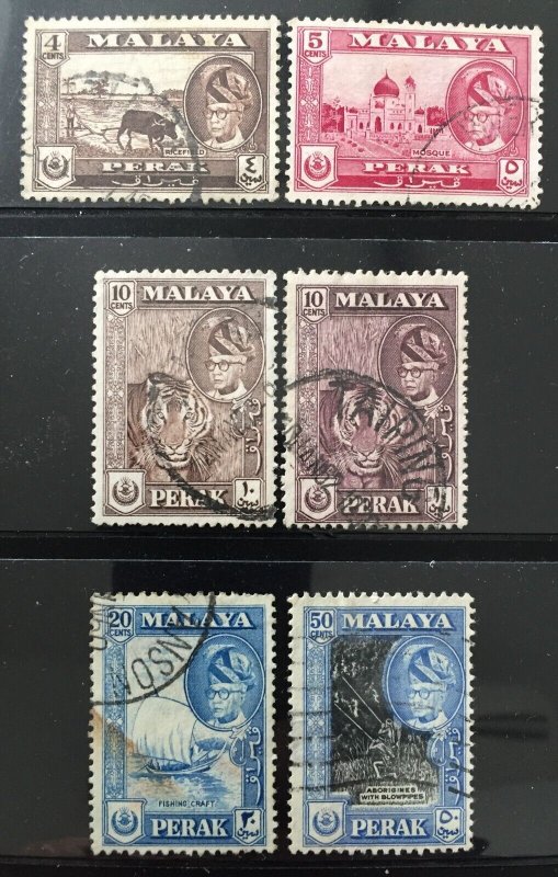 MALAYA 1957-1961 PERAK Sultan Yussuf Izzuddin Shah Definitive 6V Used M3217b