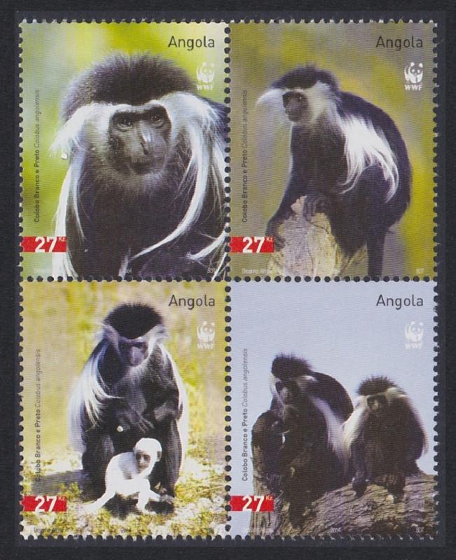 Angola WWF Black-and-white Colobus 4v in block 2*2 SG#1717-1720 SC#1279 a-d