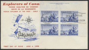 1958 #378 La Verendrye FDC Plate Block Personal Cachet Ottawa