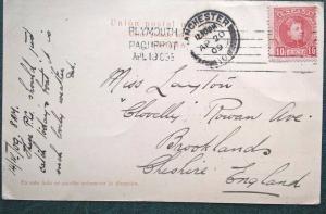 Spain 1909 PPC Las Palmas PLYMOUTH PAQUEBOT Manchester Brooklands FreeUK Postage