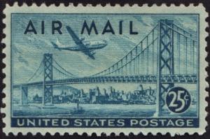 SC#C36 25¢ Plane Over Bridge Single (1947) MLH