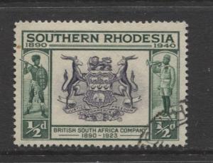 Southern Rhodesia- Scott 56- Seal of BSA -1940 - FU - Single 1/2d Stamp