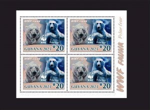 Stamps. Fauna.WWF Polar Bear,Leopard 2023 year 9 sheets perforated Guyana NEW