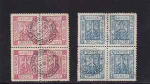 POLAND STAMPS 1917 PRZEDBORZ LOCAL MUNICIPAL POST USED BLOCKS of 4 Mi 1-2