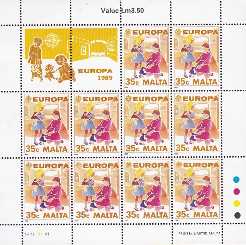 Malta 1989 EUROPA Children's Toys Kite & Dolls. Sheet of 10. VF/NH/(**)