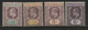 Northern Nigeria KEVII 1906 1/2d, 2d, 5d, and 6d on chalky paper mint o.g.