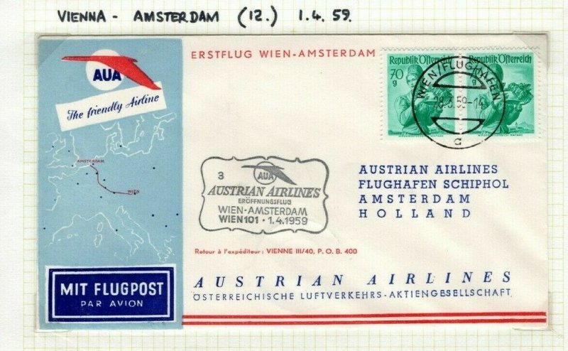 AUSTRIA Aviation FIRST FIGHT COVERS{2} Warsaw/Amsterdam 1958 Costumes EP592