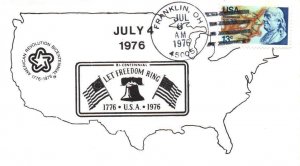 USA BICENTENNIAL TOUR SCARCE PRIVATE CACHET CANCEL AT FRANKLIN, OH JULY 6 1976