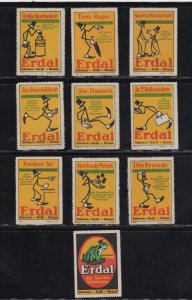 Germany - Complete Set of 10 Erdal Shoe Creme Advertising Stamps - Stick Man -NG