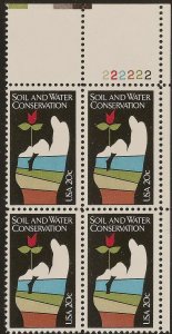 1984 Soil & Water Conservation Plate Block Of 4 20c Stamps, Sc# 2074, MNH, OG