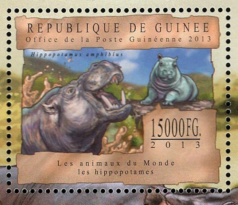 Hippos Stamp Hippopotamus Amphibius Wild Animal Souvenir Sheet MNH #9821-9823