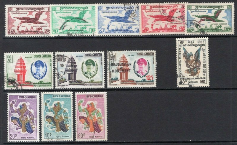 Cambodia 1957-64 Better Airmails Used 12 Stamps CV$68