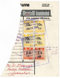 (I.B) Rhodesia and Zambia Railways : Official Traffic Docket 45/- (Luanshya)