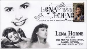 18-024, 2018, Lena Horne, Pictorial Postmark, FDC, Black Heritage