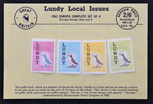 Great Britain Lundy Island local 1962 MH Set of 4 on Original Dealer Sheet