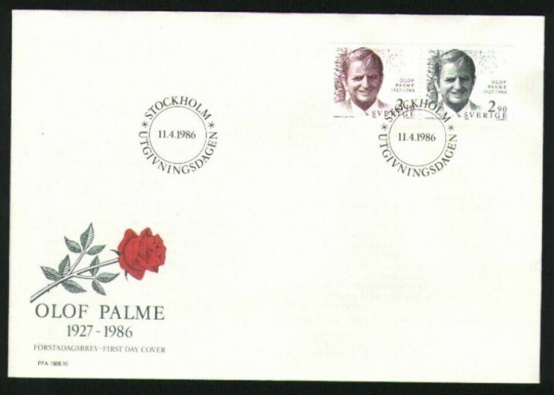 Sweden. FDC Cachet.  PM Olof Palme 1986.  Engraver Cz Slania 