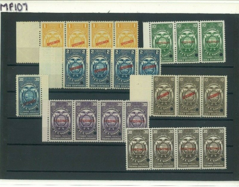 ECUADOR TELEGRAPH Stamps ABNCo. *SPECIMEN* 1c-30c Group {23} Strips UM MNH MF107